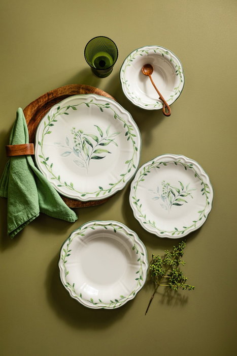 Hermia Olivessa Fulya Juego de Cena de 24 Piezas Blanco y Verde